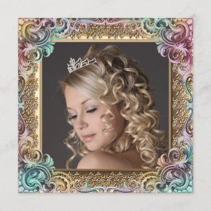 Invitation Fête d'anniversaire de seize ans Photo Or Rose