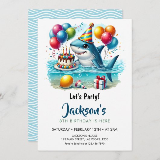 Invitation Fête d'anniversaire de Shark Boy (Devant / Derrière)