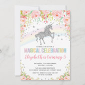 Invitation Fête d'anniversaire de Silver Rainbow Unicorn (Devant)