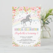 Invitation Fête d'anniversaire de Silver Rainbow Unicorn (Debout devant)