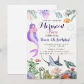 Invitation Fête d'anniversaire de sirène (Devant / Derrière)
