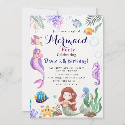 Invitation Fête d'anniversaire de sirène (Devant)