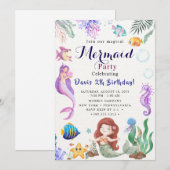 Invitation Fête d'anniversaire de sirène (Devant / Derrière)