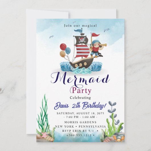 Invitation Fête d'anniversaire de sirène (Devant)