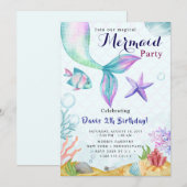 Invitation Fête d'anniversaire de sirène (Devant / Derrière)