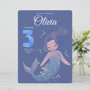 Invitation Fête d'anniversaire de sirène à l'aquarelle violet