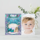 Invitation Fête d'anniversaire de sirène blonde aux teintes v (Debout devant)