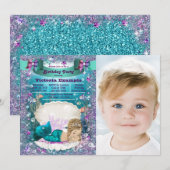 Invitation Fête d'anniversaire de sirène blonde aux teintes v (Devant / Derrière)