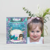 Invitation Fête d'anniversaire de sirène brune violette et sa (Debout devant)