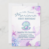 Invitation Fête d'anniversaire de sirène Perle Premier Annive (Devant)