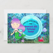 Invitation Fête d'anniversaire de sirène pour fille sous la m (Devant)