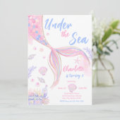 Invitation Fête d'anniversaire de sirène rose sous la mer (Debout devant)