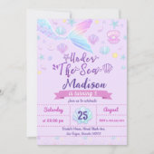 Invitation Fête D'Anniversaire De Sirène Sous La Fête De La M (Devant)