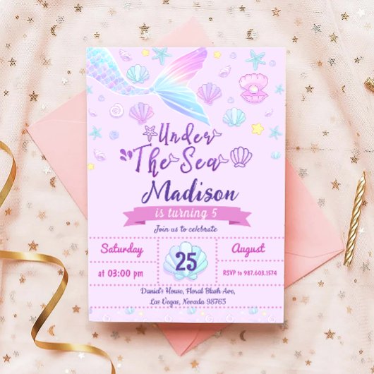 Invitation Fête D'Anniversaire De Sirène Sous La Fête De La M