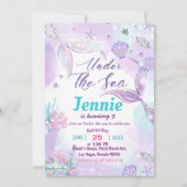 Invitation Fête D'Anniversaire De Sirène Sous La Fête De La M (Devant)