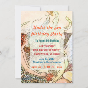 Invitation Fête d'anniversaire de sirène sous la mer