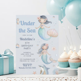 Invitation Fête d'anniversaire de sirène sous la mer bleue