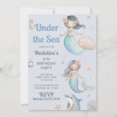 Invitation Fête d'anniversaire de sirène sous la mer bleue (Devant)