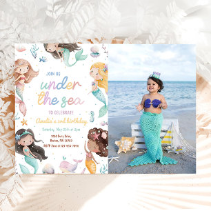 Invitation Fête d'anniversaire de sirène sous la mer Photo de
