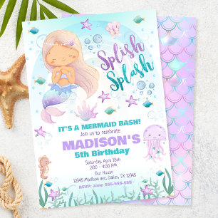 Invitation Fête d'anniversaire de sirène sous la mer Piscine 