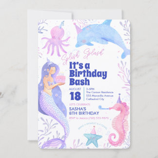 Invitation Fête d'anniversaire de sirène Splash Splash Fête p