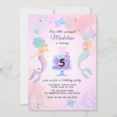 Invitation Fête d'anniversaire de sirènes colorées sous la me (Devant)