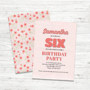 Invitation Fête d'anniversaire de six ans de jolies filles Fl