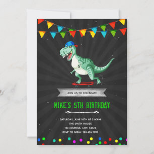 Invitation fête d'anniversaire de skateboard de dinosaure