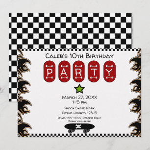 Invitation Fête d'anniversaire de skateboard Flames Skate Boa