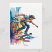 Invitation Fête d'anniversaire de skateboard graffiti coloré (Dos)