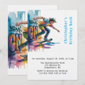 Invitation Fête d'anniversaire de skateboard graffiti coloré (Devant / Derrière)
