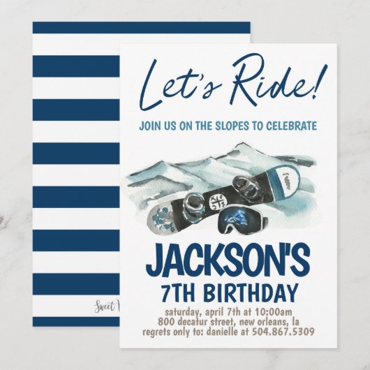 Invitation Fête d'anniversaire de ski (Devant / Derrière)