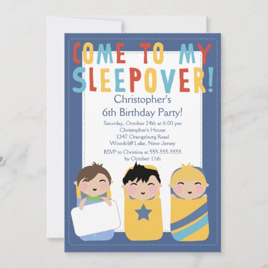 Invitation Fête d'anniversaire de Sleepover de GARÇONS (Devant)