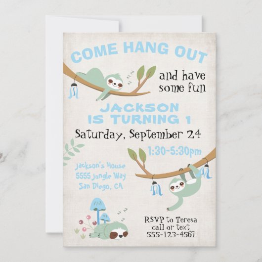 Invitation Fête d'anniversaire de Sloth Jungle (Devant)