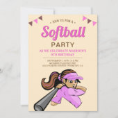 Invitation Fête d'anniversaire de softball rose (Devant)
