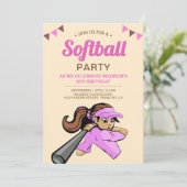 Invitation Fête d'anniversaire de softball rose (Debout devant)