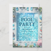 Invitation Fête d'anniversaire de soirée piscine d'été (Devant)
