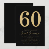 Invitation Fête d'anniversaire de soixante ans noir or modern (Devant / Derrière)