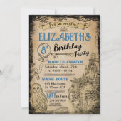 Invitation Fête d'anniversaire de sorcière de magicien bleu (Devant)