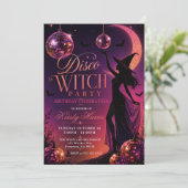 Invitation Fête d'anniversaire de sorcière disco (Debout devant)