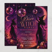 Invitation Fête d'anniversaire de sorcière disco (Devant / Derrière)