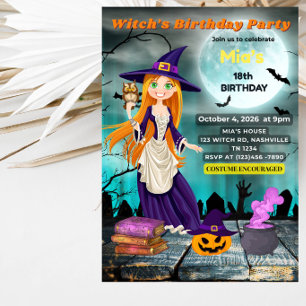 Invitation Fête d'anniversaire de sorcière Fête d'Halloween