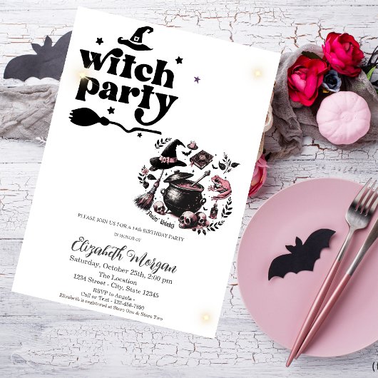 Invitation Fête d'anniversaire de sorcière mignonne