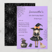 Invitation Fête d'anniversaire de sorcière mignonne Halloween (Devant / Derrière)