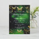 Invitation Fête d'anniversaire de Sparkle Green Gold Butterfl (Debout devant)