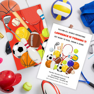 Invitation Fête d'anniversaire de sport pour garçons, superst
