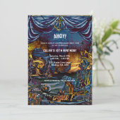 Invitation Fête d'anniversaire de squelette de pirate sous la (Debout devant)