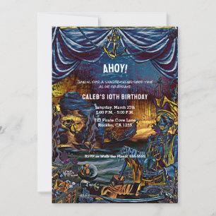 Invitation Fête d'anniversaire de squelette de pirate sous la