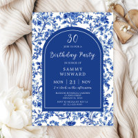 Fête d'anniversaire de style antique bleu de Delft
