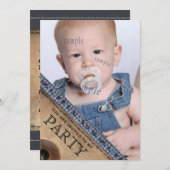 Invitation Fête d'anniversaire de style de denim de blue-jean (Devant / Derrière)